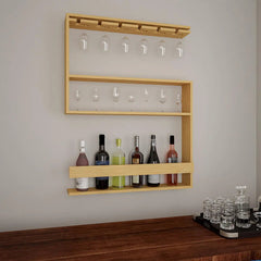 Modern Backlit MDF Bar Wall Shelf / Mini Bar Cabinet in Light Oak Finish