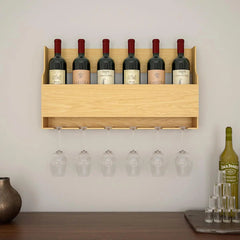Premium Backlit MDF Bar Wall Shelf-cum-Mini Bar Cabinet in Light Oak Finish