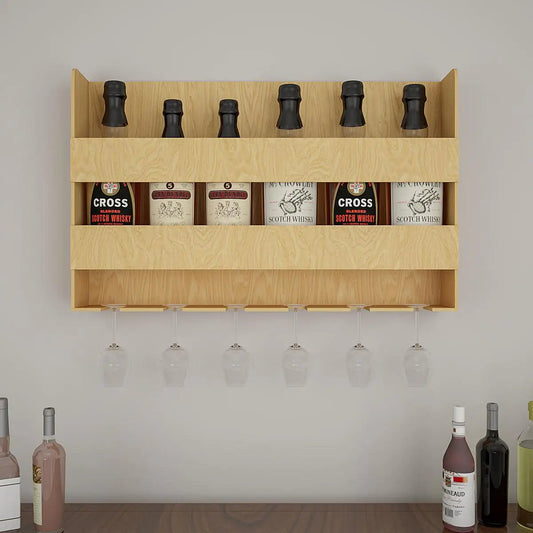 Aesthetic Backlit Wall Mounted Bar Shelf  in Light Oak Finish