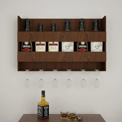 Sturdy Backlit MDF Bar Wall Shelf / Mini Bar Cabinet (Walnut Finish)