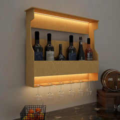 Premium-Quality Backlit MDF Bar Wall Shelf / Mini Bar Cabinet in Light Oak Finish