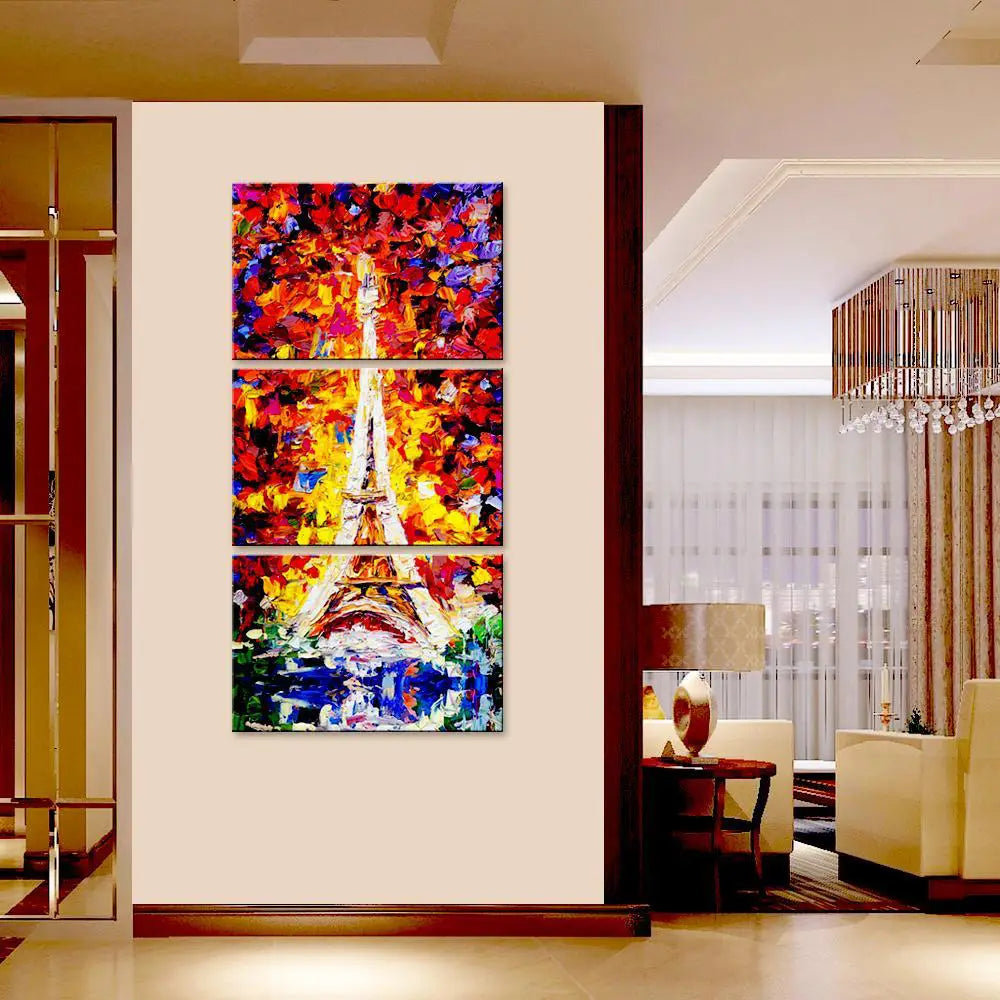 Eiffel Tower Paris Scenery Wall Painting Wooden Framed 3 Pieces Canvas Painting