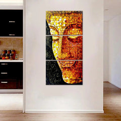 Buddha Face Glass Texture Wall Painting Wooden Framed 3 Pieces Canvas Painting