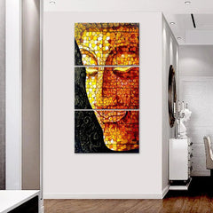 Buddha Face Glass Texture Wall Painting Wooden Framed 3 Pieces Canvas Painting