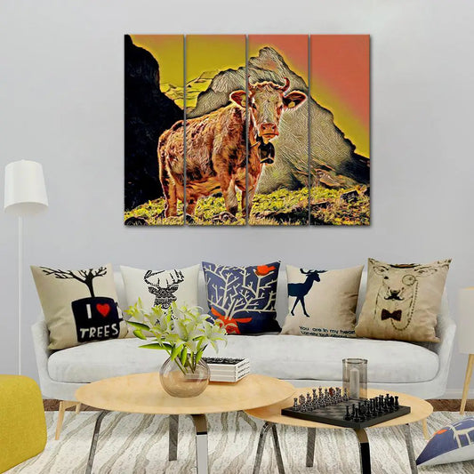 Fluffy Cow Canvas Wall Painting