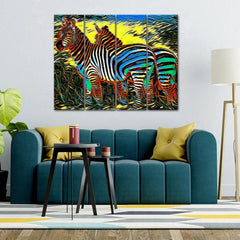 Zebra Golden Blue Canvas Wall painting