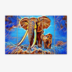 Abstract Baby Elephant With His Mother Canvas Wall Painting