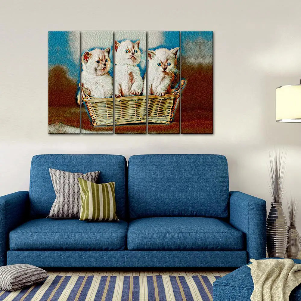 Three Little Kittens Sitting on the Basket Canvas Wall Painting