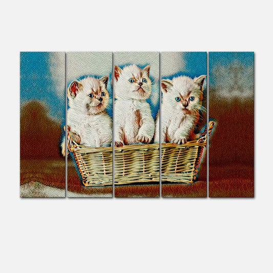 Three Little Kittens Sitting on the Basket Canvas Wall Painting