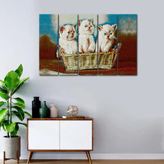 Three Little Kittens Sitting on the Basket Canvas Wall Painting