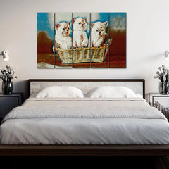 Three Little Kittens Sitting on the Basket Canvas Wall Painting