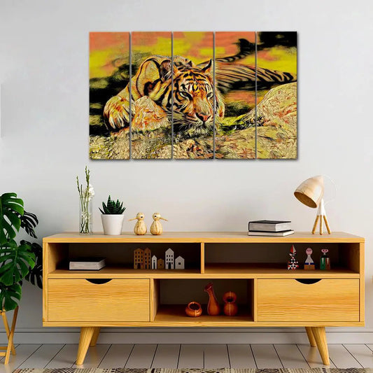 Tiger Sitting on the Grass Canvas Wall Painting