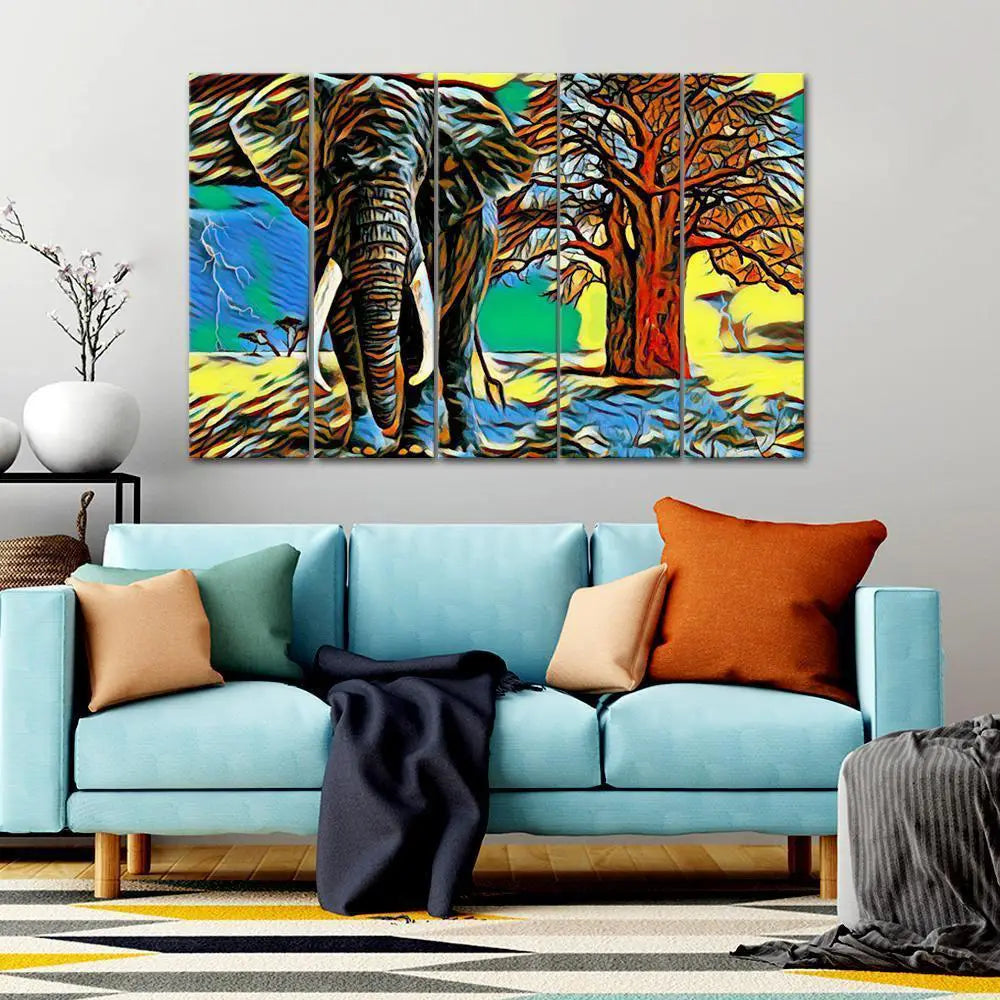 Abstract Colorful Elephant Canvas Wall Painting