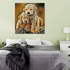 Two Golden Retriever Puppies Sitting Canvas Wall painting