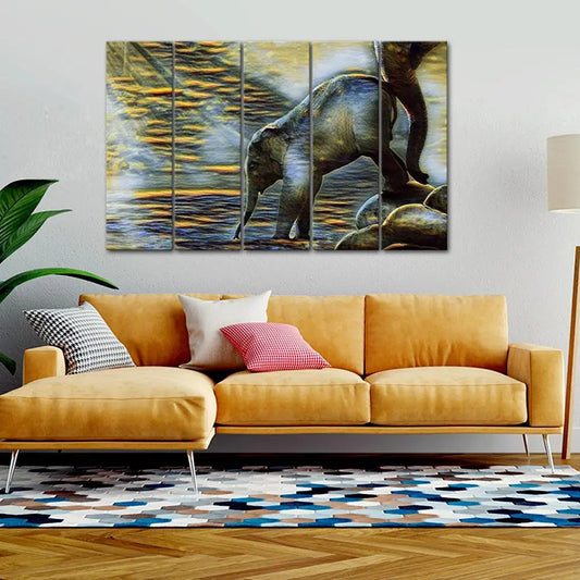 Baby Elephant drinking water Canvas Wall Painting