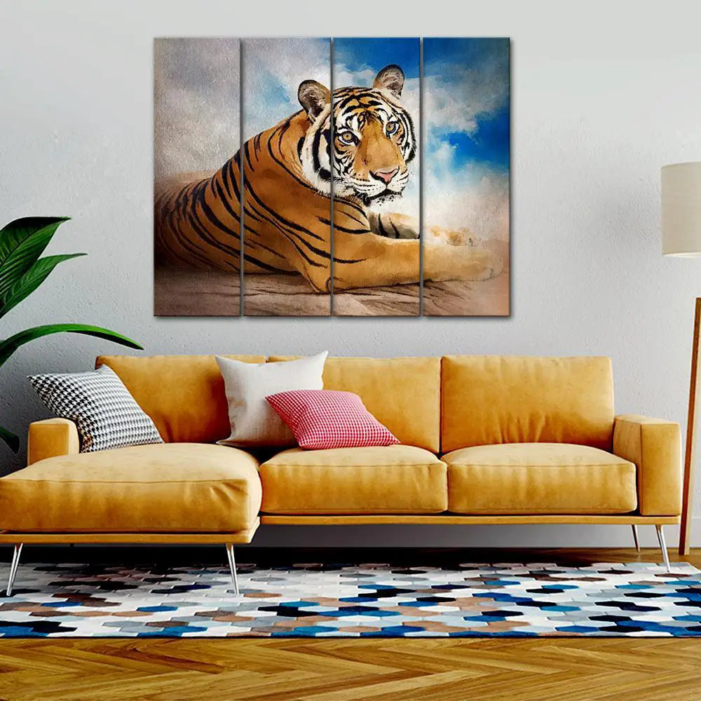 Beautiful Siberian Tiger Wall Painting & Canvas Wall Art in 4 Panel