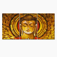 Golden Lord Buddha 3 Pieces Canvas Printed Painting