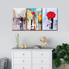 A Pair of lovers under an umbrella, Eiffel Tower, Paris,3 Pieces Canvas Printed Painting
