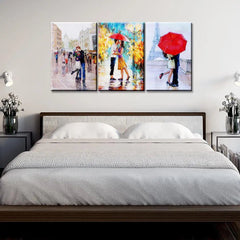 A Pair of lovers under an umbrella, Eiffel Tower, Paris,3 Pieces Canvas Printed Painting