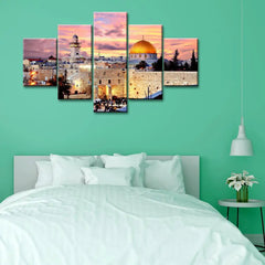 Skyline Of The Old City At He Western 5 Pieces Canvas Print Islamic Wall Painting