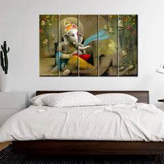 Beautiful Divine Ganesha 5 Pieces Canvas Print Wall Painting