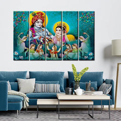 Lord Radha Krishna Beautiful 5 Pieces Canvas Print Wall Painting