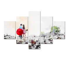 Beautiful Couple Painting Wooden Framed 5 Pieces Canvas Wall Painting