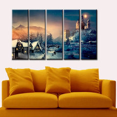 Christmas Night Wall Painting Wooden Framed 5 Pieces Canvas Painting