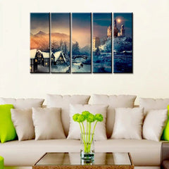 Christmas Night Wall Painting Wooden Framed 5 Pieces Canvas Painting