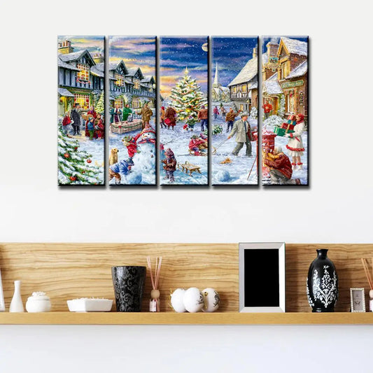 Christmas Day Celebration Wooden Framed 5 Pieces Canvas Painting