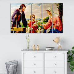 Jesus With Family Spiritual Wall Painting On Canvas In Multiple Frames