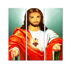 Benevolent Jesus Christ Wall Painting On Canvas Set Of 3 Wooden Frames