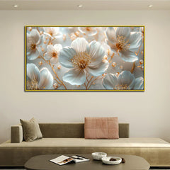 Golden Petals White Flower Canvas Wall Painting Clearance Sale