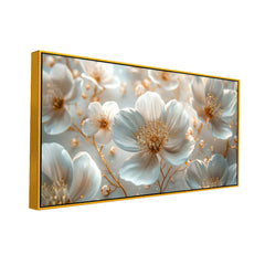 Golden Petals White Flower Canvas Wall Painting Clearance Sale