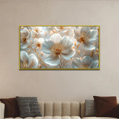 Golden Petals White Flower Canvas Wall Painting Clearance Sale