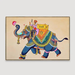 Beautiful Elephant Madhubani Painting /  Canvas Print  Stretched on Wood Bars 61 x 41cm