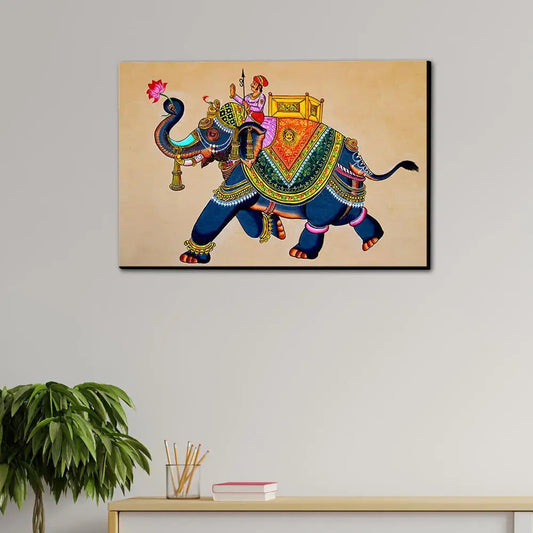 Beautiful Elephant Madhubani Painting /  Canvas Print  Stretched on Wood Bars 61 x 41cm