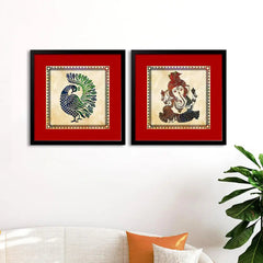 Madhubani Spritual Art Collage Picture Wall Frame Set of 2