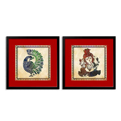 Madhubani Spritual Art Collage Picture Wall Frame Set of 2