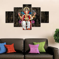 Lord Ganesha Canvas Wall Paintings 5 Piece Panel Wall Art