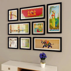 Madhubani Art Collage Picture Wall Frame Set of 8