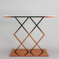 Copper Finish Console Table In Geometric Criss Cross Pattern