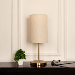 Table Lamp Antique Brass Finish 19 inches Height with Off White Cylinder Lampshade