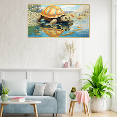 Tortoise Drinking Water From Rivers Edge Canvas Wall Paintings