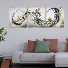 Premium Abstract Painting Set | Gold Winged Horse and Water Splash Art (Set of 3)
