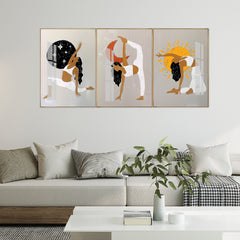 Premium Acrylic Yoga Poses Wall Art | Inspirational Sun & Moon Meditation Decor (Set of 3)