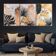 Botanical Leaves Framed Crystal Glass Painting Set of 3