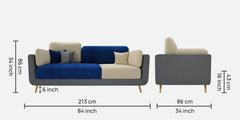 3 Seater Blue & Beige Colour Block Sofa | Two-Tone 3 Seater Velvet Sofa