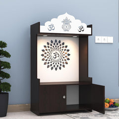 Divine LED Light Puja Shelf OM Temple Stand Home Mandir Puja Mandir for Home, Office - Brown