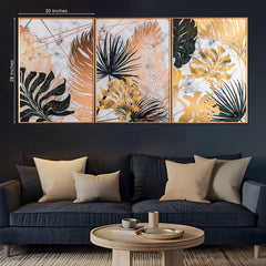 Botanical Leaves Framed Crystal Glass Painting Set of 3